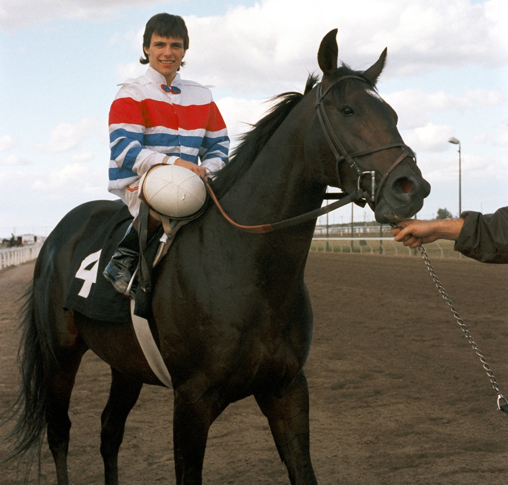 Todd Kabel after winning the 1986 Winnipeg Futurity aboard Canadian Fighter.