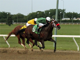 Edison edges away from Jet Again to win 2014 Harry Jeffrey Stakes. Assiniboia Downs.