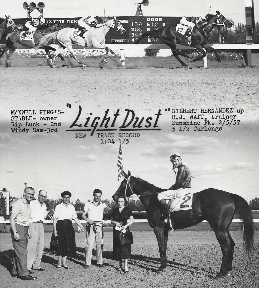 Light Dust sets new track record at Sunshine Park. February 5, 1957.