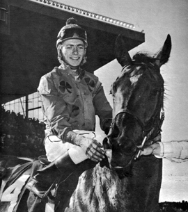 Irwin Driedger aboard Sovereign Award winner Liz's Pride.