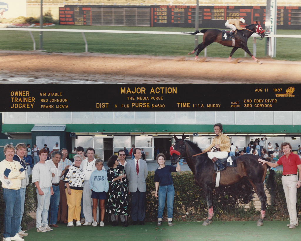 Major Action won 11 races at Assiniboia Downs in 1987. Tied for first overall with Navy Days for most wins in a season, but in more days.
