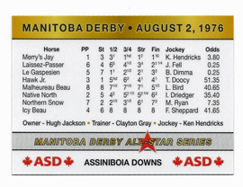 Manitoba Derby 1976 running lines.