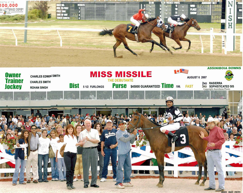 Miss Missile wins the 2007 Debutante Stakes for trainer Charlie Smith and partner Terry Propps.