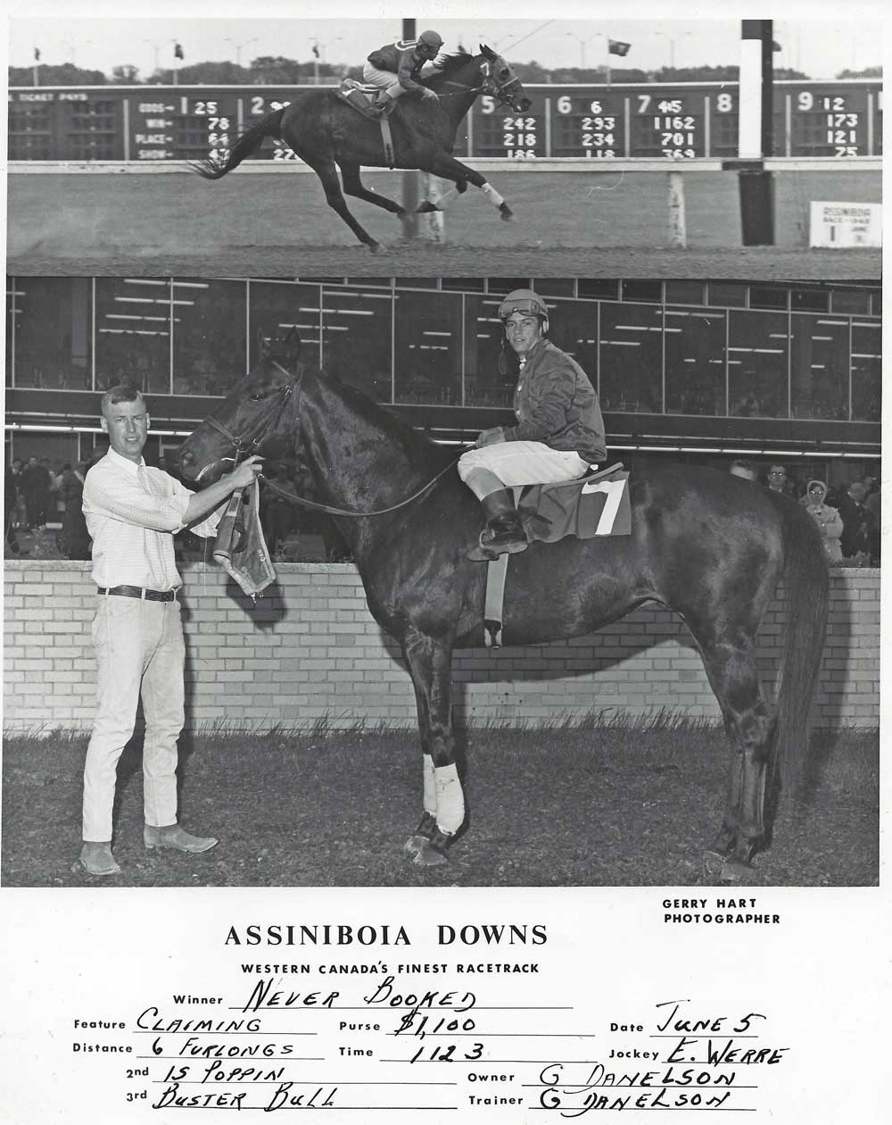 Ed Werre wins on Never Booked for trainer Gary Danelson at ASD. June 5, 1968.