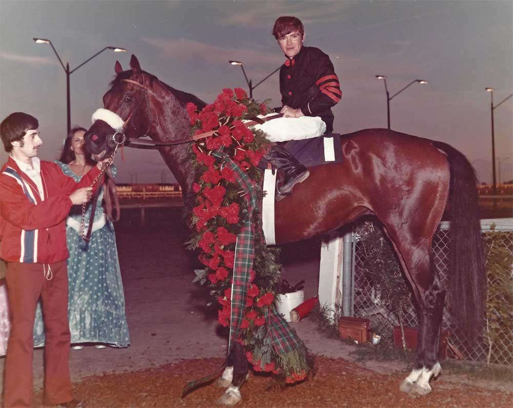1972 Manitoba Derby winner Nice Dancer and jockey Bobby Stewart.