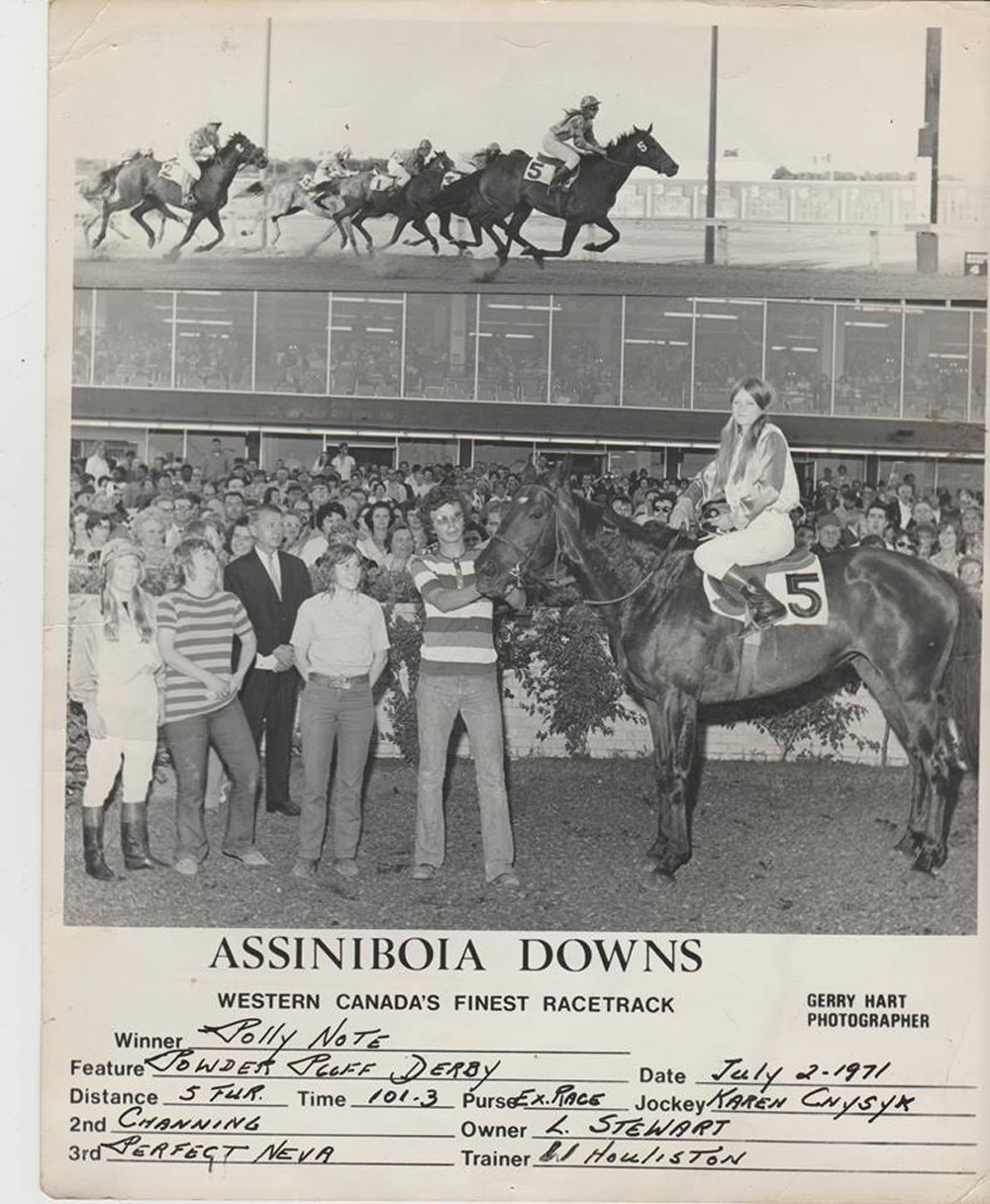 Joan finishes second to Karen Chysyk in the 1972 Powder Puff Derby.
