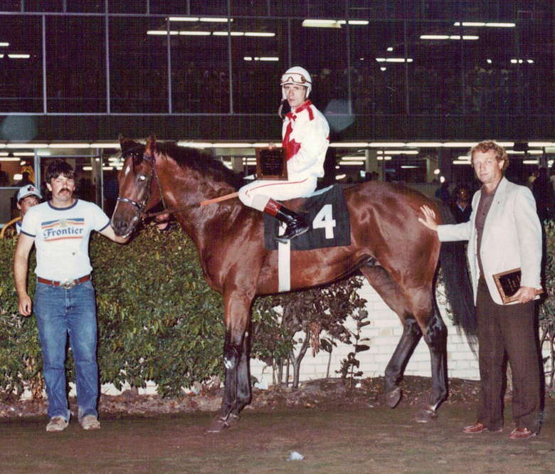 Tom Adkins on his 6th winner of the night, Proven Reserve. August 8, 1984.