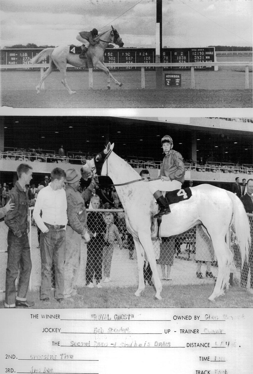 Royal Ghost. Three wins as a 10-year-old at the Downs in 1960. Double-digit payoffs every time. Bobby Stewart up.