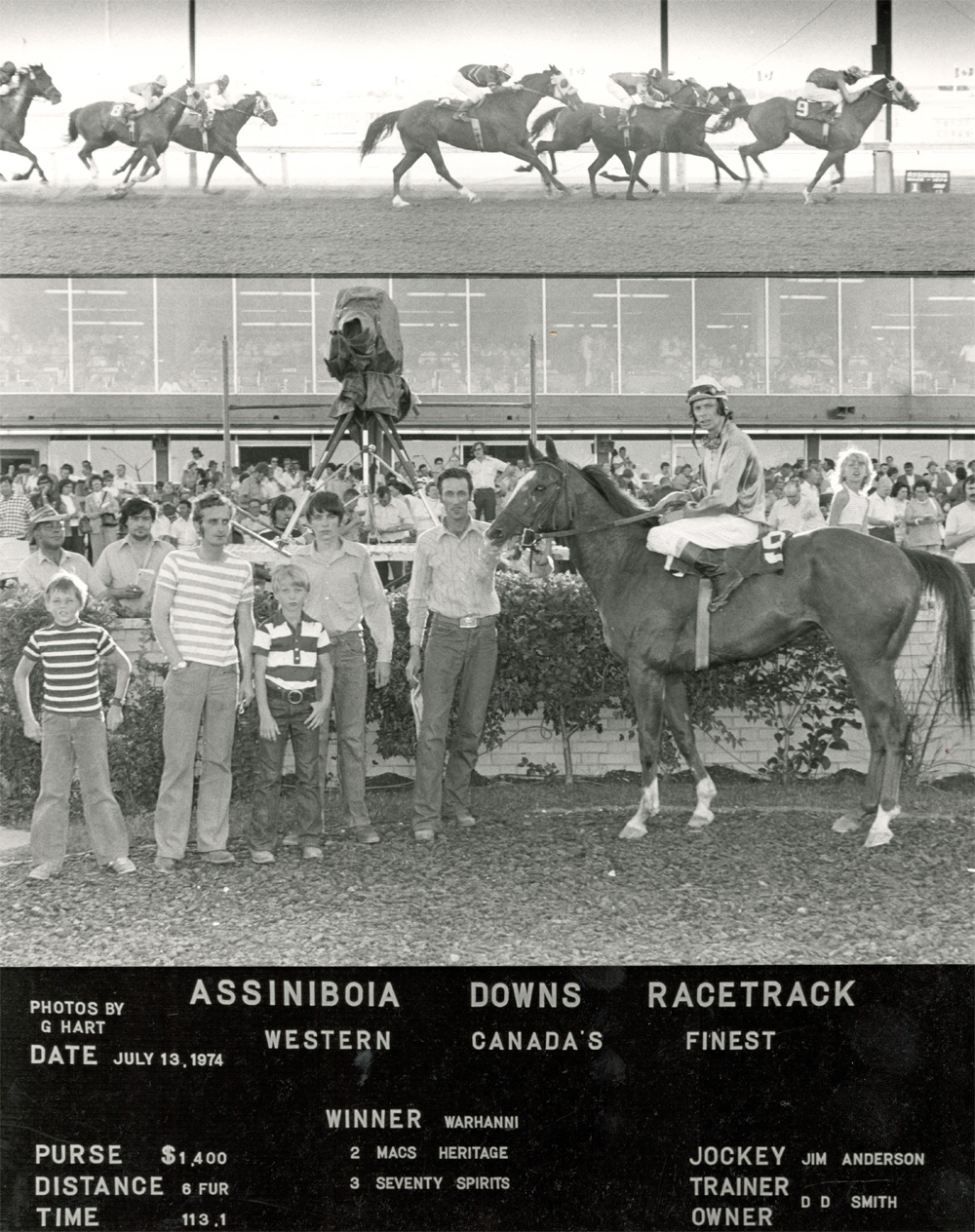 Keith Trenholm in the winner's circle with Warhanni. July 13, 1974.