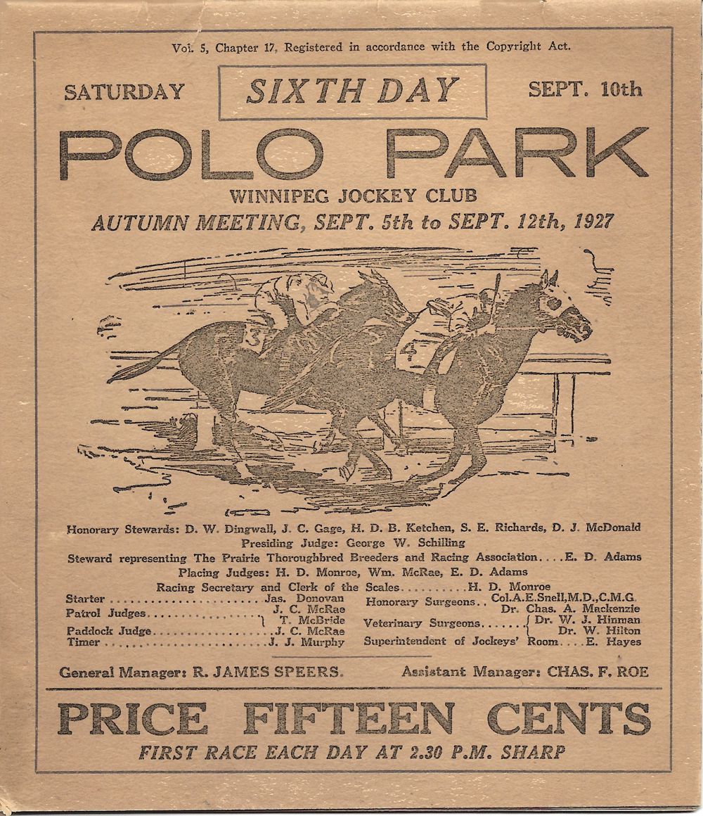 4. Official Program from September 10, 1927 - the day Sandy Graham was fatally injured