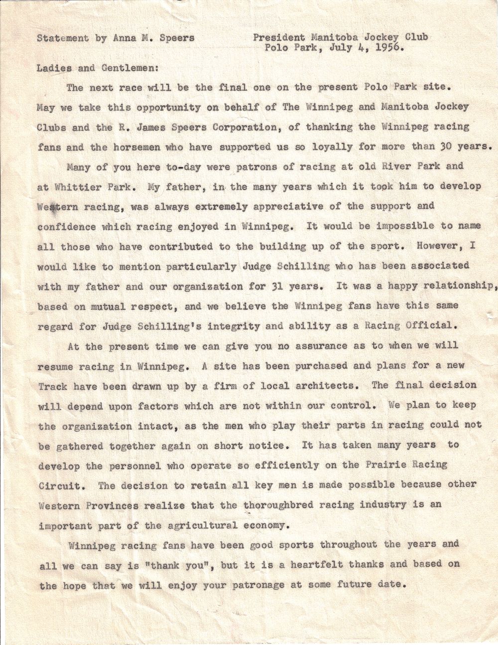 6. Anna Speers statement July 4, 1956
